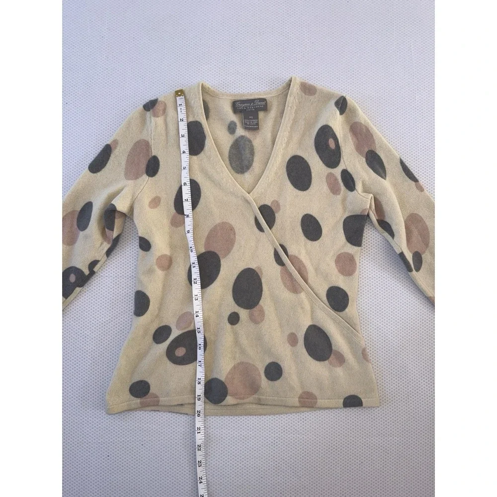 Grayson & Dunn 100% Cashmere Cream‎ Gray Pink Polka Dot Sweater Petite Size PS - Picture 7 of 8